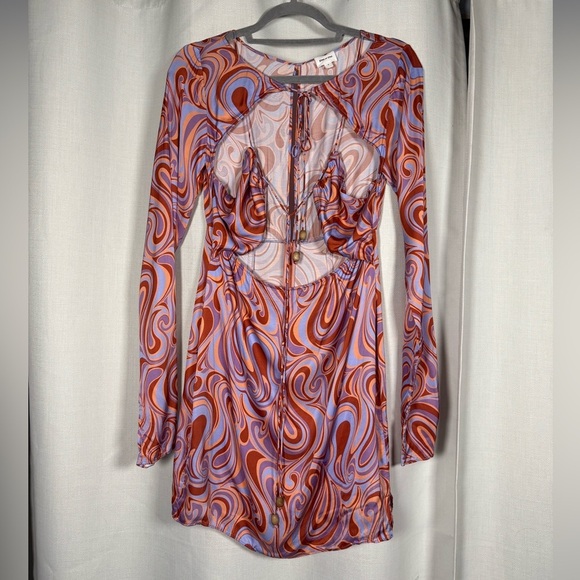 Song of Style from Revolve Coraline Mini Dress Aven Multi Orange Purple Swirl S - Picture 2 of 9